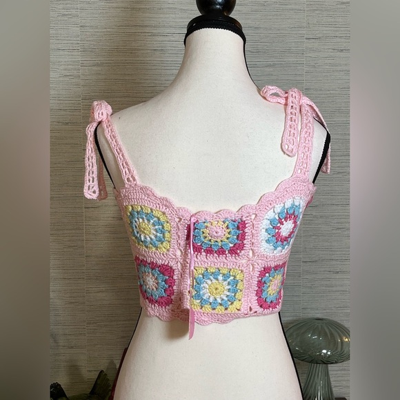 NWT Dolls Kill Crochet Crop Tank Pink Soaked In Sunshine By Sugar Thrillz XS/S - Picture 5 of 8